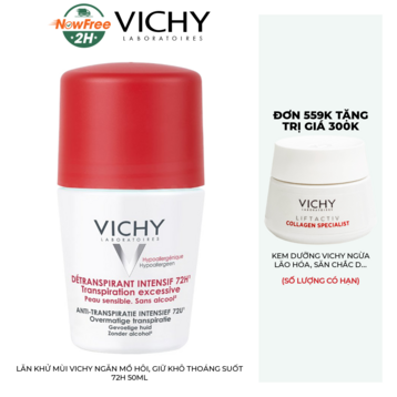 Lăn Khử Mùi Vichy Ngăn Mồ Hôi, Giữ Khô Thoáng Suốt 72h 50ml