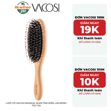Lược Gỗ Vacosi Massage, Ngăn Tĩnh Điện, Làm Bóng Tóc C02