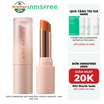 Son Lì innisfree Siêu Nhẹ Môi 2 Mood Orange - Cam Đất 3.5g