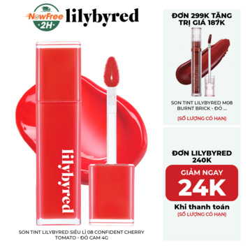 Son Tint Lilybyred Siêu Lì 08 Confident Cherry Tomato - Đỏ Cam 4g