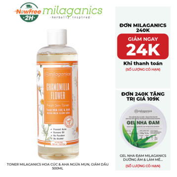 Toner Milaganics Hoa Cúc &amp; AHA Ngừa Mụn, Giảm Dầu 500ml