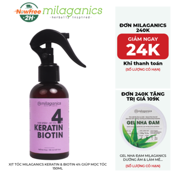 Xịt Tóc Milaganics Keratin &amp; Biotin 4% Giúp Mọc Tóc 150ml