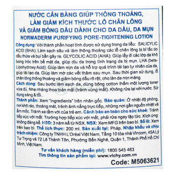 Toner Vichy Kiểm Soát Dầu Dành Cho Da Dầu Mụn 200ml