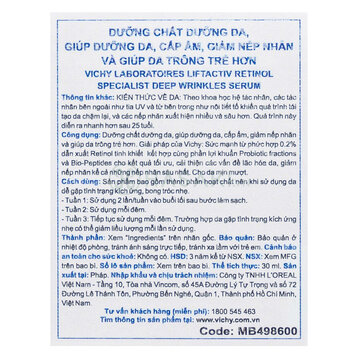 Dưỡng Chất Vichy Giảm Nếp Nhăn Và Giúp Trẻ Hoá Da 30ml