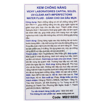 Kem Chống Nắng Vichy Dành Cho Da Dầu Mụn 40ml