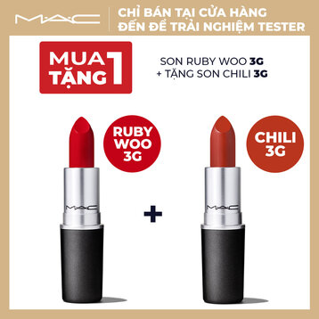 [Mua 1 Tặng 1] Son Thỏi MAC Siêu Lì Ruby Woo 3g + Tặng Son Thỏi Mịn Lì Chili 3g