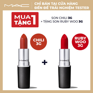 [Mua 1 Tặng 1] Son Thỏi MAC Mịn Lì Chili 3g + Tặng Son Thỏi Siêu Lì Ruby Woo 3g