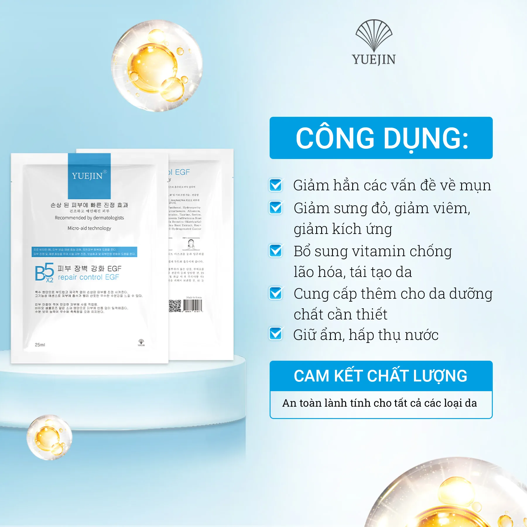 Mặt Nạ Cấp Ẩm Phục Hồi và Dưỡng Trắng Da B5 Yuejin Repair Control EGF 10 Miếng